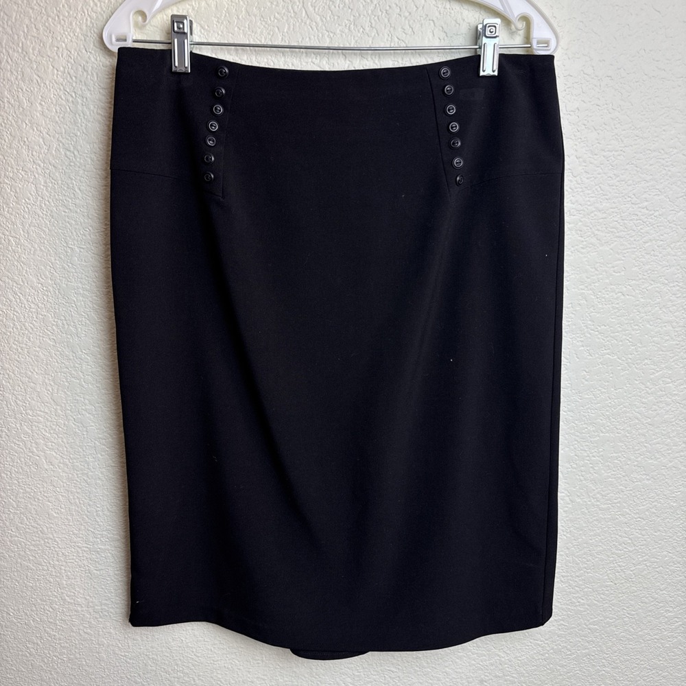 AB Studio Black Pencil Skirt 8 Womens Decorative Buttons Trumpet Ruffle Office